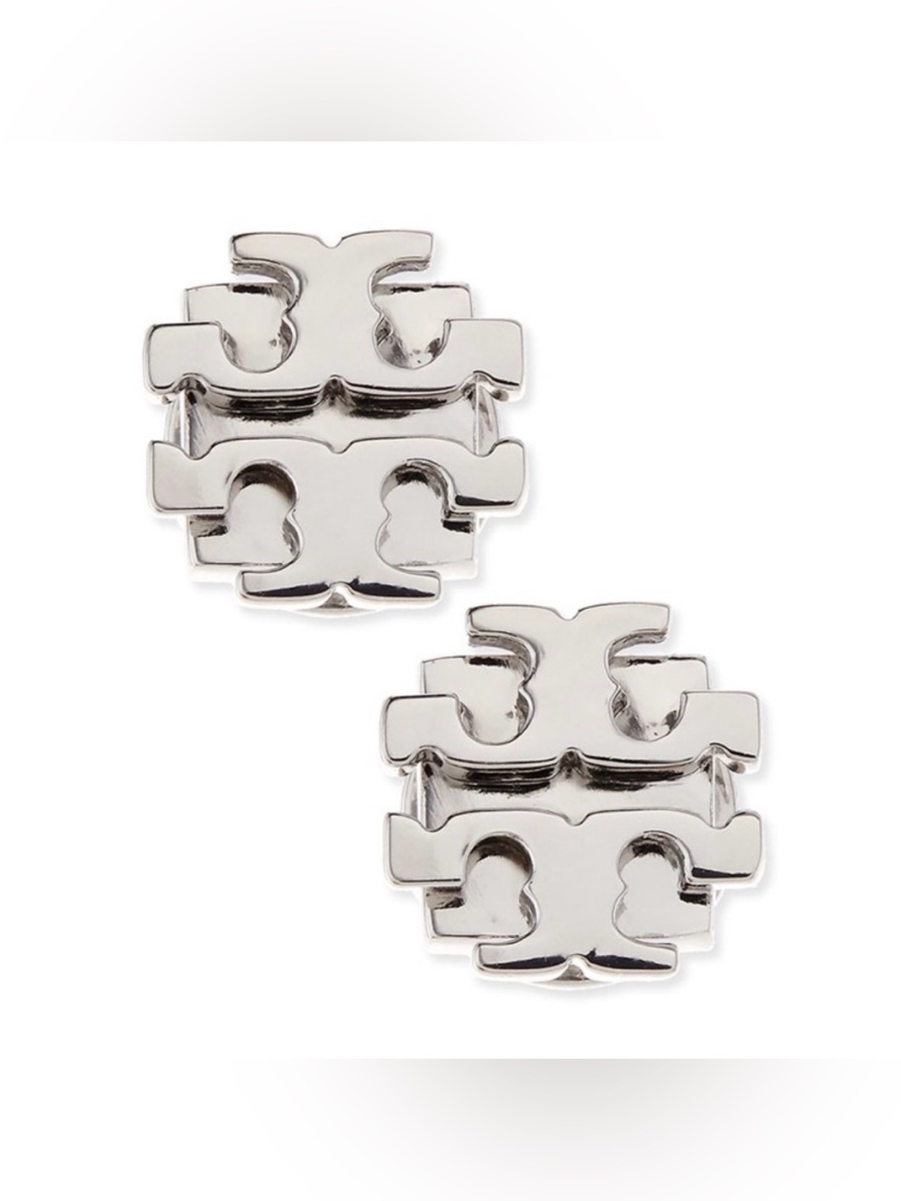 Tory Burch Silver Double-T Logo Stud Earrings | Silver Tone | Designer Studs